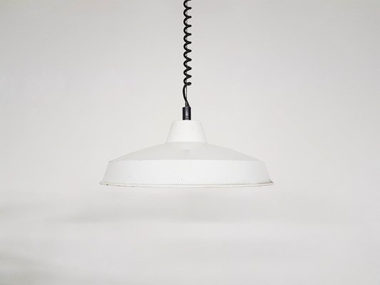 Industrial White Enamel Ceiling Lamp, 1960s-ZO-633478