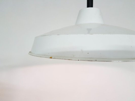 Industrial White Enamel Ceiling Lamp, 1960s-ZO-633478