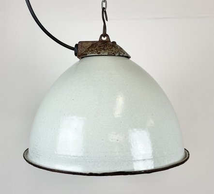 Industrial White Grey Enamel Factory Hanging Lamp with Cast Iron Top, 1960s-CGF-1364676