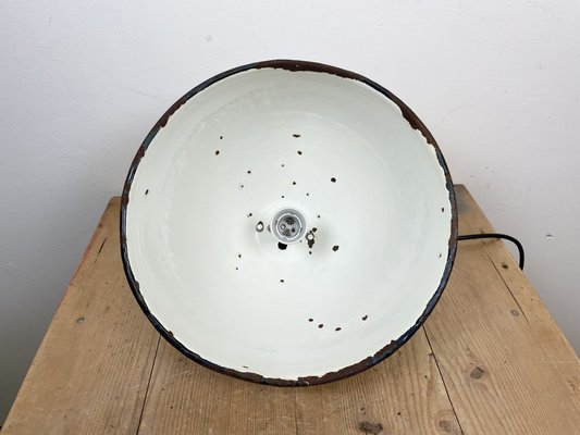 Industrial White Grey Enamel Factory Hanging Lamp with Cast Iron Top, 1960s-CGF-1364676