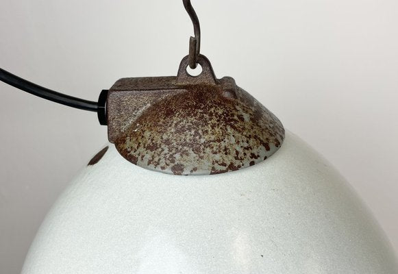 Industrial White Grey Enamel Factory Hanging Lamp with Cast Iron Top, 1960s-CGF-1364676