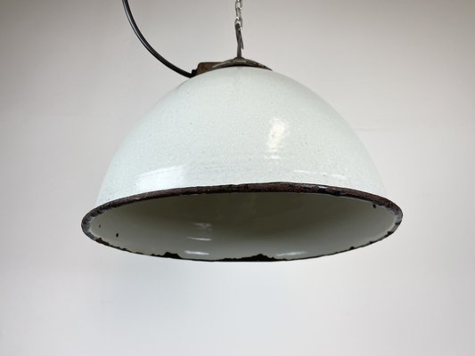 Industrial White Grey Enamel Factory Hanging Lamp with Cast Iron Top, 1960s-CGF-1364676