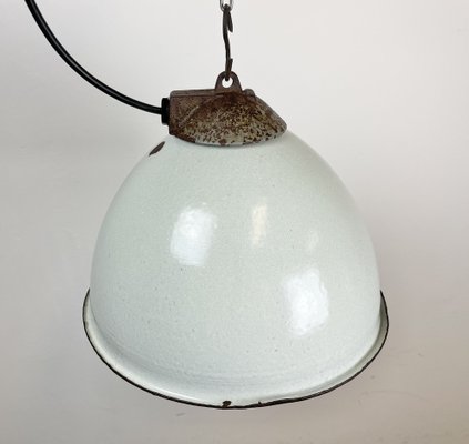 Industrial White Grey Enamel Factory Hanging Lamp with Cast Iron Top, 1960s-CGF-1364676