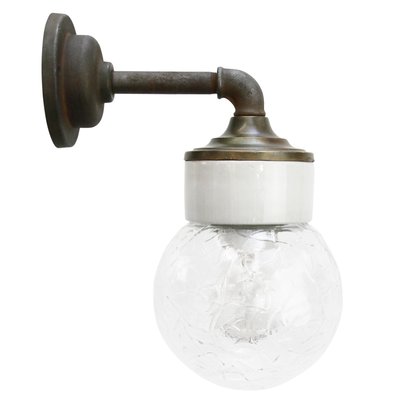 Industrial White Porcelain & Clear Glass Brass Wall Lamp-BLS-1335453