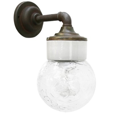 Industrial White Porcelain & Clear Glass Brass Wall Lamp-BLS-1335453