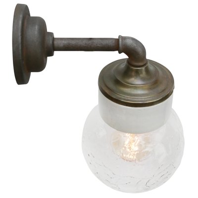 Industrial White Porcelain & Clear Glass Brass Wall Lamp-BLS-1335453