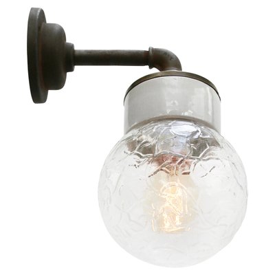 Industrial White Porcelain & Clear Glass Brass Wall Lamp-BLS-1335453