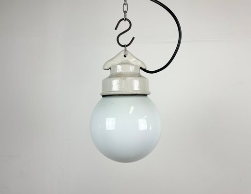 Industrial White Porcelain Pendant Light with Milk Glass, 1970s-CGF-1393517