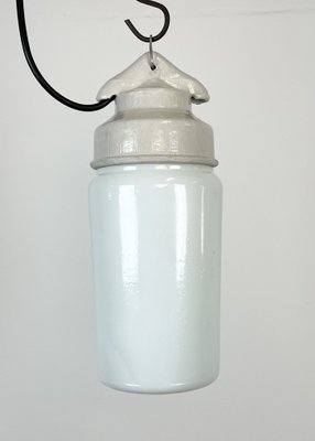 Industrial White Porcelain Pendant Light with Milk Glass, 1970s-CGF-1364675