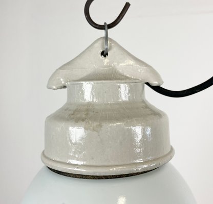 Industrial White Porcelain Pendant Light with Milk Glass, 1970s-CGF-1393517