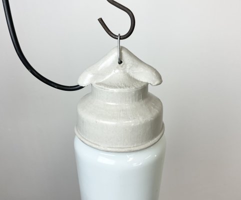 Industrial White Porcelain Pendant Light with Milk Glass, 1970s-CGF-1364675