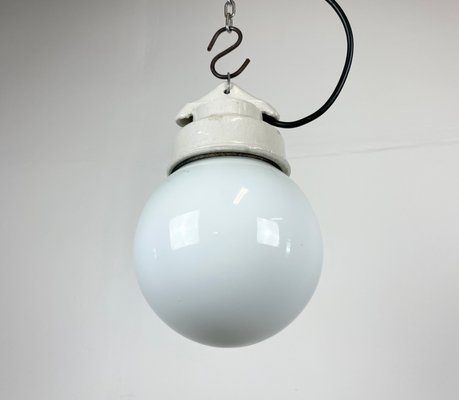 Industrial White Porcelain Pendant Light with Milk Glass, 1970s-CGF-1393517