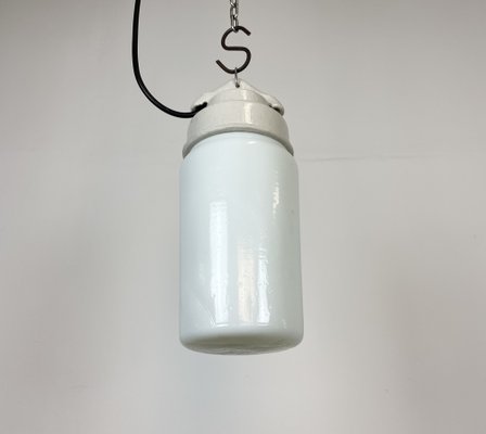 Industrial White Porcelain Pendant Light with Milk Glass, 1970s-CGF-1364675