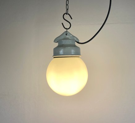 Industrial White Porcelain Pendant Light with Milk Glass, 1970s-CGF-1393517