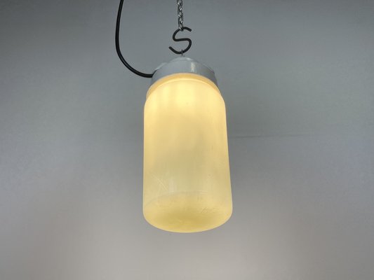 Industrial White Porcelain Pendant Light with Milk Glass, 1970s-CGF-1364675