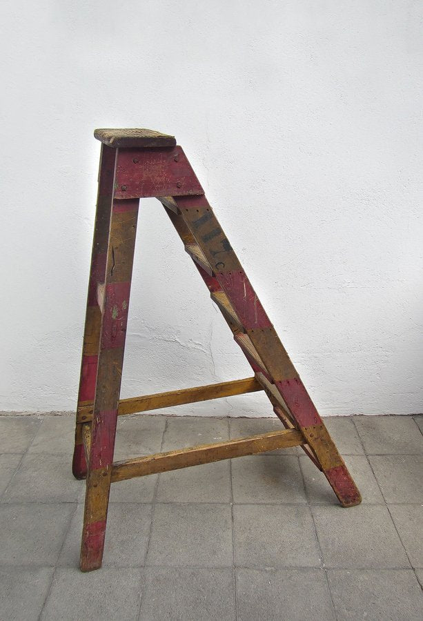 Industrial Wooden Archive Ladder, 1950s