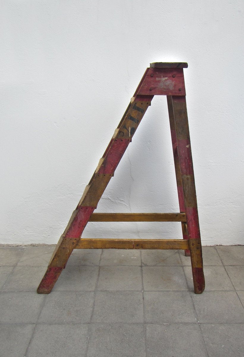 Industrial Wooden Archive Ladder, 1950s