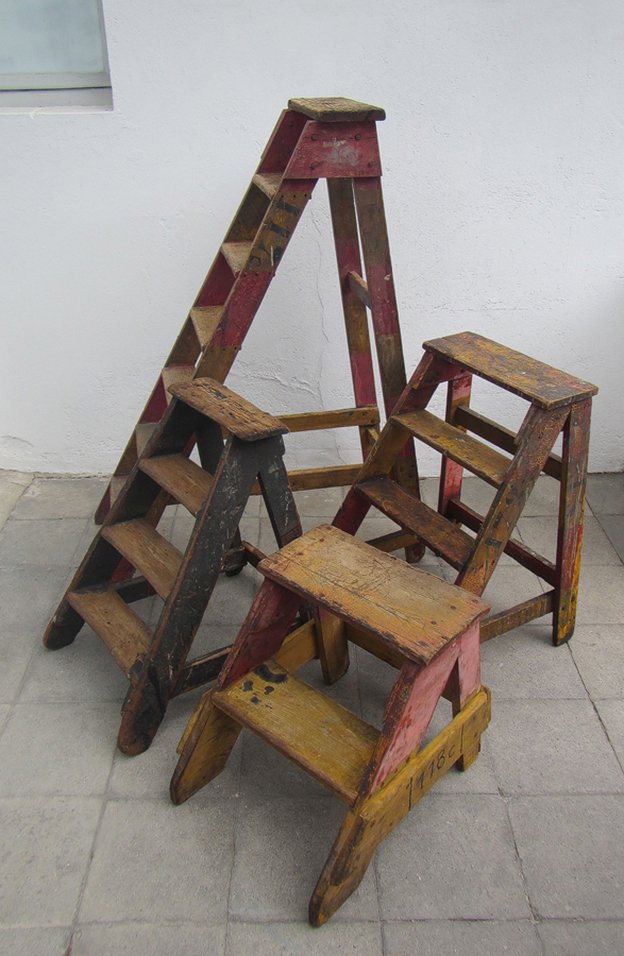 Industrial Wooden Archive Ladder, 1950s