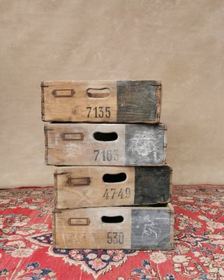 Industrial Wooden Storage Trays, 1950s, Set of 4-FW-1133808