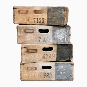 Industrial Wooden Storage Trays, 1950s, Set of 4-FW-1133808