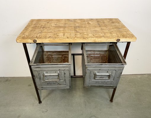 Industrial Worktable with Iron Drawers, 1960s-CGF-1408515