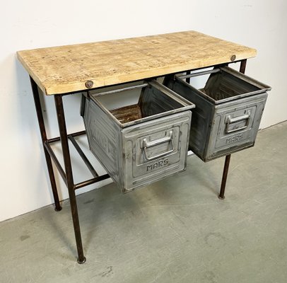 Industrial Worktable with Iron Drawers, 1960s-CGF-1408515