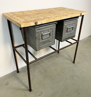 Industrial Worktable with Iron Drawers, 1960s-CGF-1408515