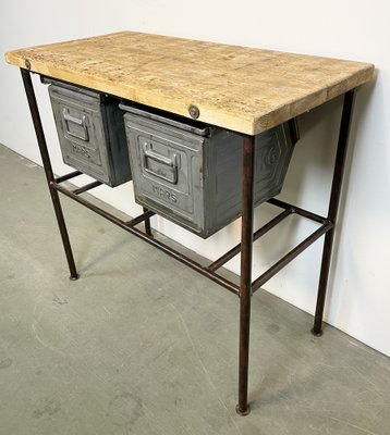 Industrial Worktable with Iron Drawers, 1960s-CGF-1408515