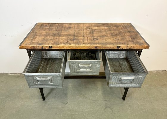 Industrial Worktable with Three Iron Drawers, 1960s-CGF-1438745