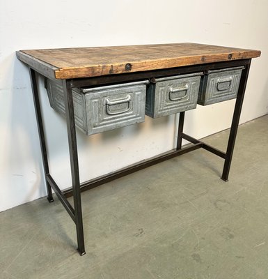 Industrial Worktable with Three Iron Drawers, 1960s-CGF-1438745