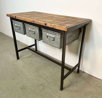 Industrial Worktable with Three Iron Drawers, 1960s-CGF-1438745