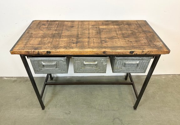 Industrial Worktable with Three Iron Drawers, 1960s-CGF-1438745