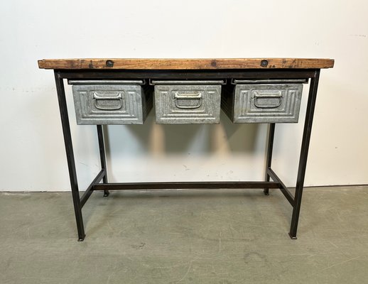 Industrial Worktable with Three Iron Drawers, 1960s-CGF-1438745