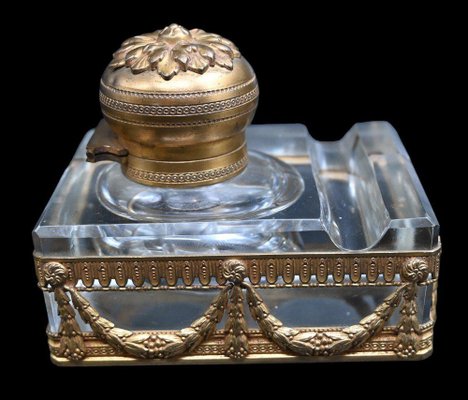 Inkwell in Gilt Bronze and Crystal-RIK-1764091