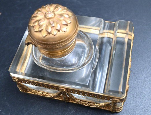 Inkwell in Gilt Bronze and Crystal-RIK-1764091