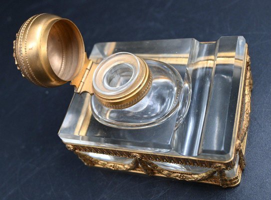 Inkwell in Gilt Bronze and Crystal-RIK-1764091