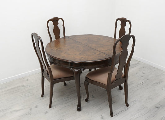 Inlaid Table and 4 Chairs, 1940s