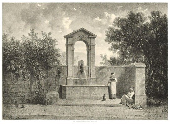 Interieur de Geneve. Fontaine de Beauregard-Original Lithograph by A. Fontanesi 1854-ZCI-761748