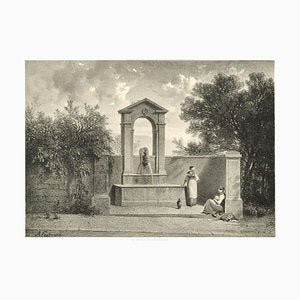 Interieur de Geneve. Fontaine de Beauregard-Original Lithograph by A. Fontanesi 1854-ZCI-761748