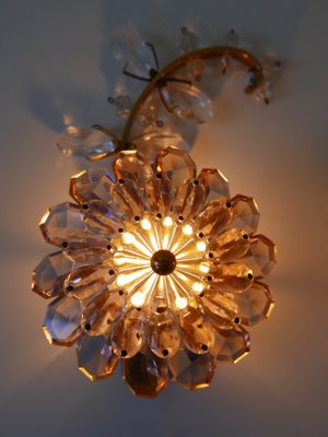 Iridescent Crystal Glass & Brass Flower Sconces from Palwa, 1960s, Set of 3-WPT-823241