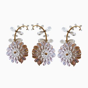 Iridescent Crystal Glass & Brass Flower Sconces from Palwa, 1960s, Set of 3-WPT-823241