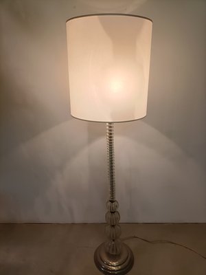 Iridescent Glass Floor Lamp with Lampshade in Fabric from Barovier and Toso, 1940s-OHK-1133819