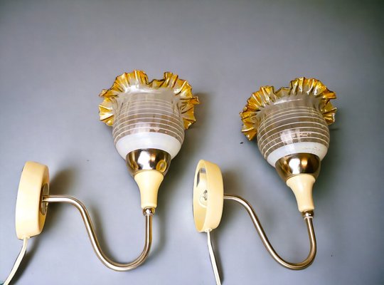 Iridescent Glass Tulip Plug-in Wall Lamps, Former USSR, 1985, Set of 2-SCS-1784215