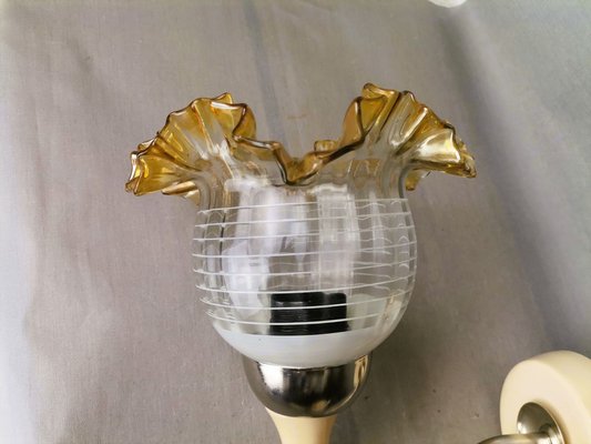 Iridescent Glass Tulip Plug-in Wall Lamps, Former USSR, 1985, Set of 2-SCS-1784215