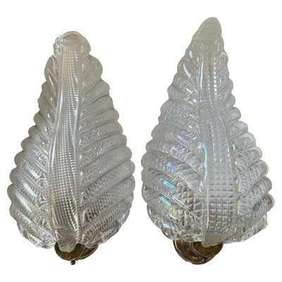 Iridescent Murano Leaf Sconces, 1940s, Set of 2-OVO-1789542