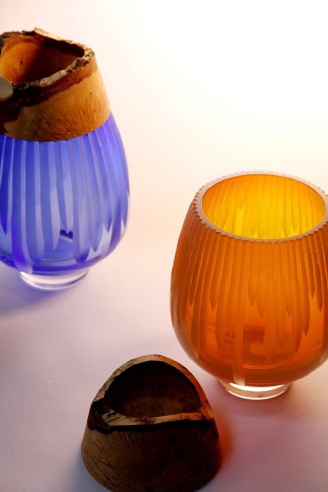 Iris Amber Frida with Cuts Stacking Vase by Pia Wüstenberg