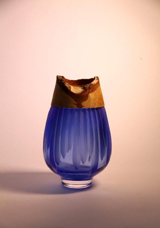 Iris Blue Frida with Cuts Stacking Vase by Pia Wüstenberg