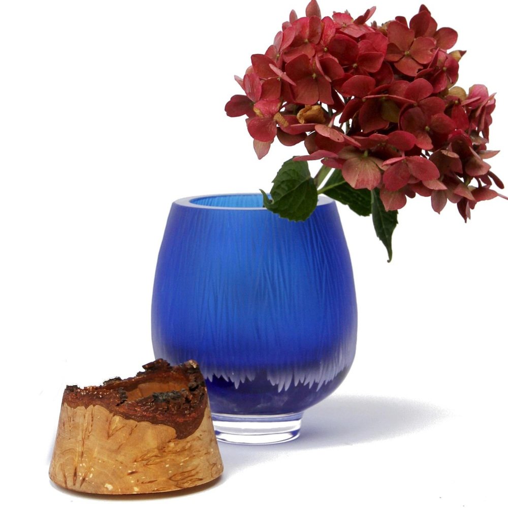 Iris Blue Frida with Fine Cuts Stacking Vase by Pia Wüstenberg