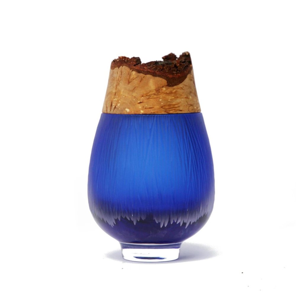 Iris Blue Frida with Fine Cuts Stacking Vase by Pia Wüstenberg