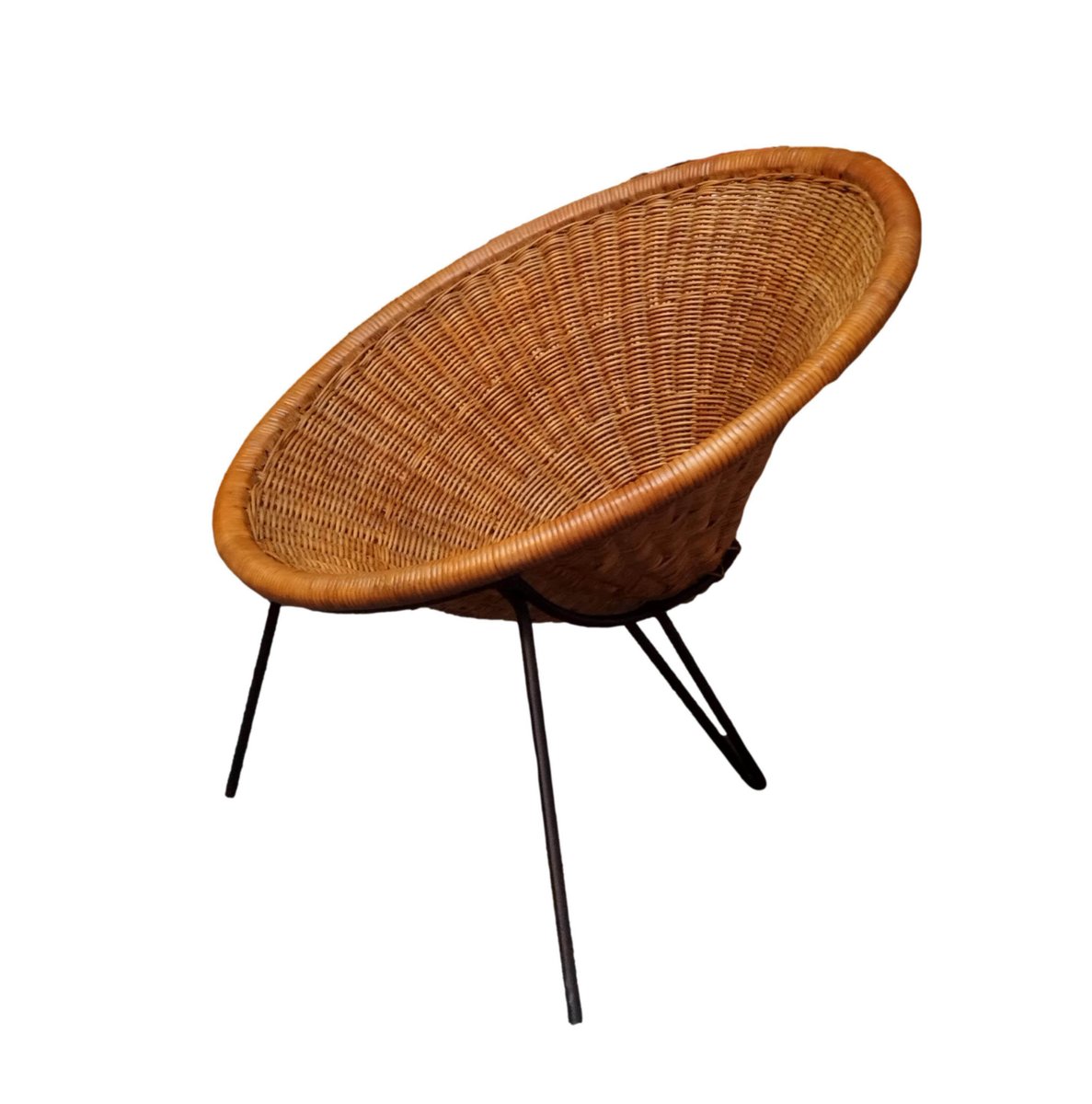 Iron and Bamboo Cone Wicker Armchair from Roberto Mango, Italy, 1970s